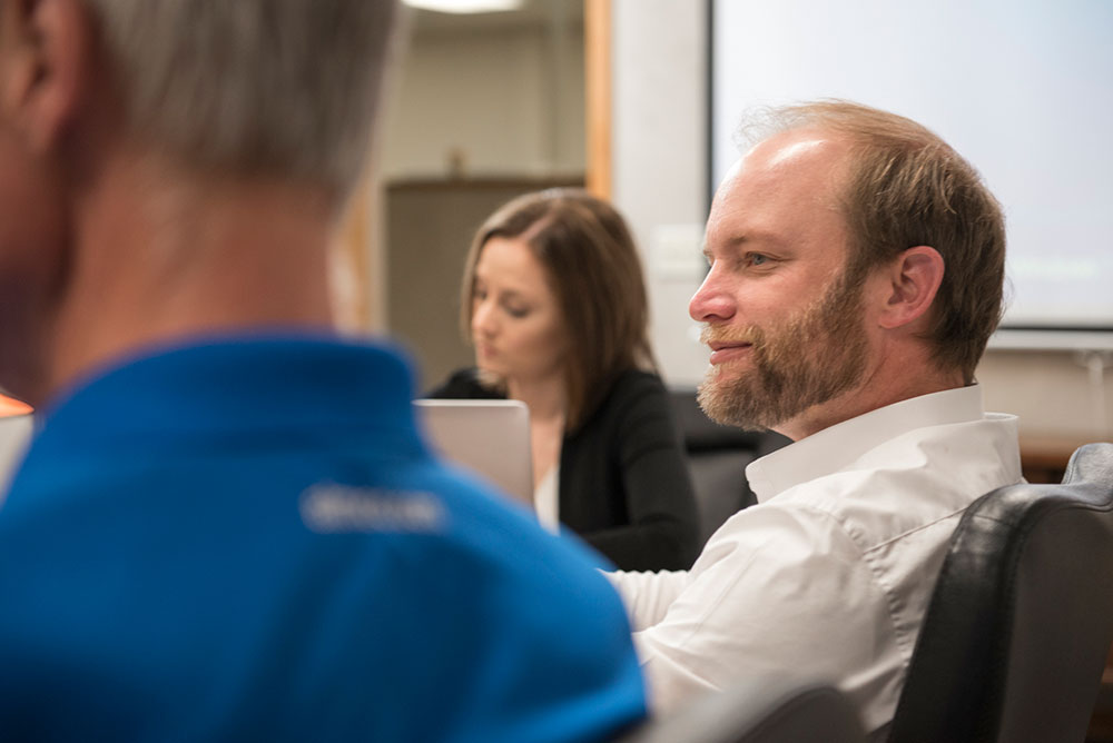 ALMCO Regional Sales Manager Jeff Hoium in a team meeting.